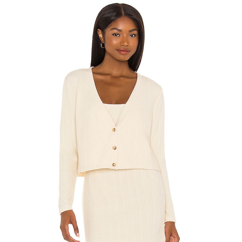 Saylor Revolve Beige Pointelle Knit Cardigan